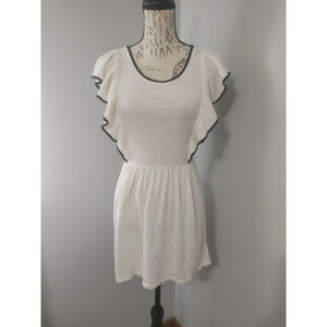 Maternity Motherhood Tunic Top Size S White with Black Trim Ruffle Sleeve